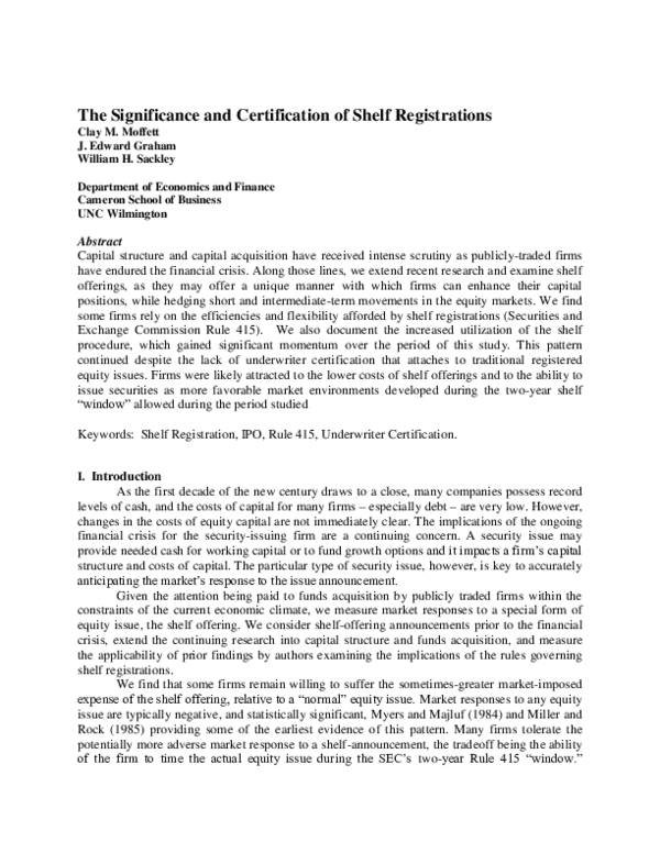(PDF) The Significance and Certification of Shelf Registrations