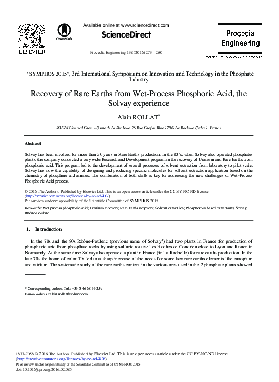 (PDF) Recovery of rare earths from wet-process phosphoric acid