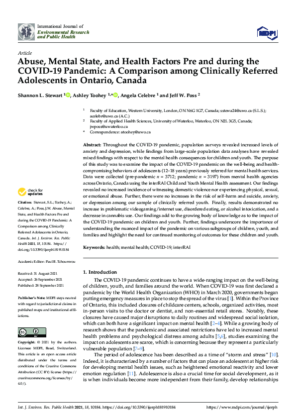 (PDF) Abuse, Mental State, and Health Factors Pre and during the COVID ...