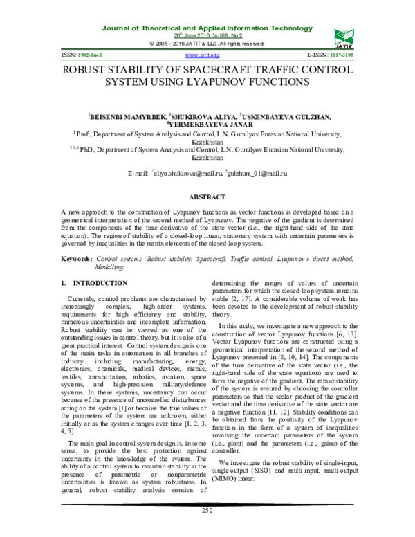 (PDF) Robust stability of spacecraft traffic control system using ...