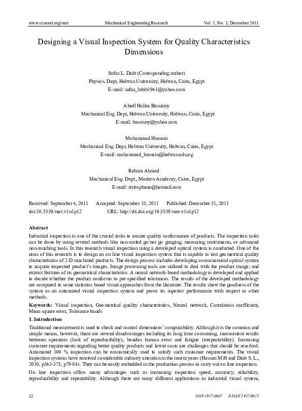(PDF) Designing a Visual Inspection System for Quality Characteristics ...