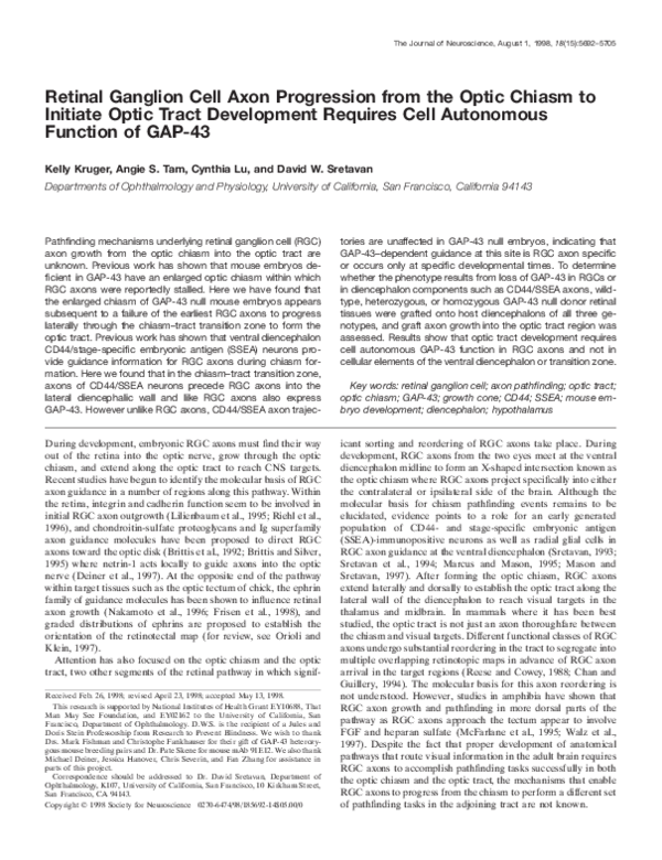 (PDF) Retinal Ganglion Cell Axon Progression from the Optic Chiasm to ...