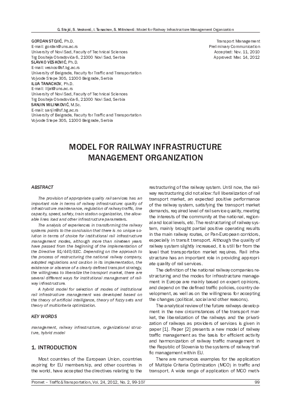 (PDF) Model for Railway Infrastructure Management Organization
