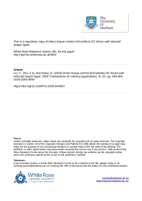 (PDF) Direct Torque Control of Brushless DC Drives With Reduced Torque ...