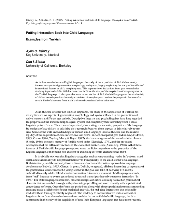 (PDF) Slobin – Putting Interaction Back Into Child Language 2 come to ...