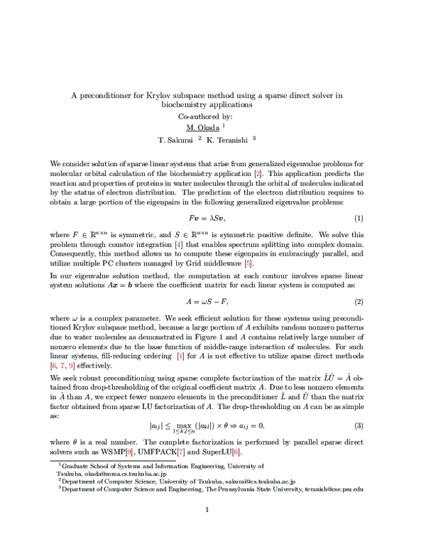 (PDF) A preconditioner for Krylov subspace method using a sparse direct ...