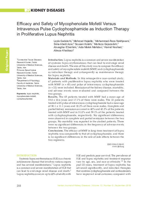 (PDF) Efficacy and Safety of Mycophenolate Mofetil Versus Intravenous ...