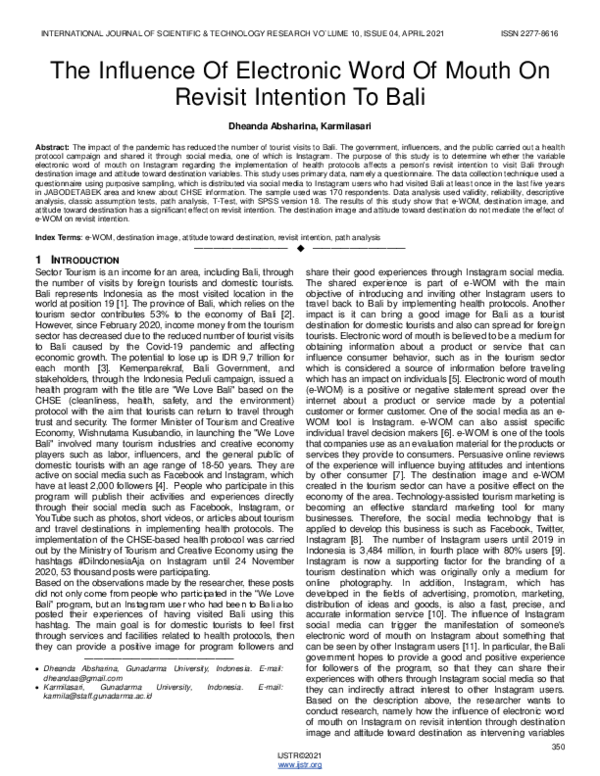 (PDF) The Influence Of Electronic Word Of Mouth On Revisit Intention To ...