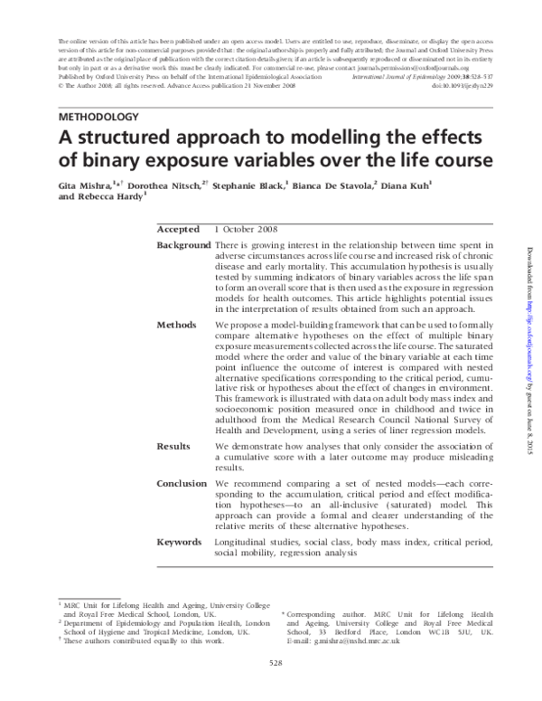 (PDF) A structured approach to modelling the effects of binary exposure ...