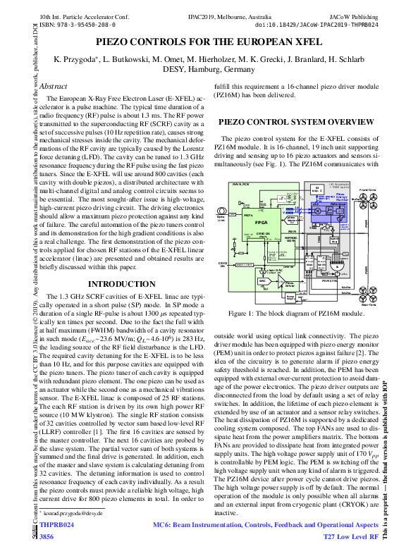 (PDF) Piezo Controls For The European XFEL
