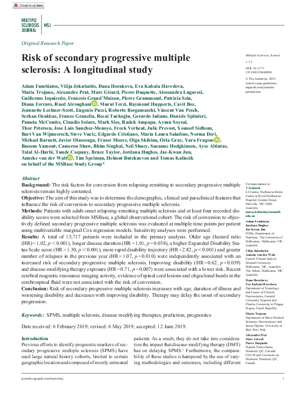 (PDF) Risk of secondary progressive multiple sclerosis: A longitudinal ...