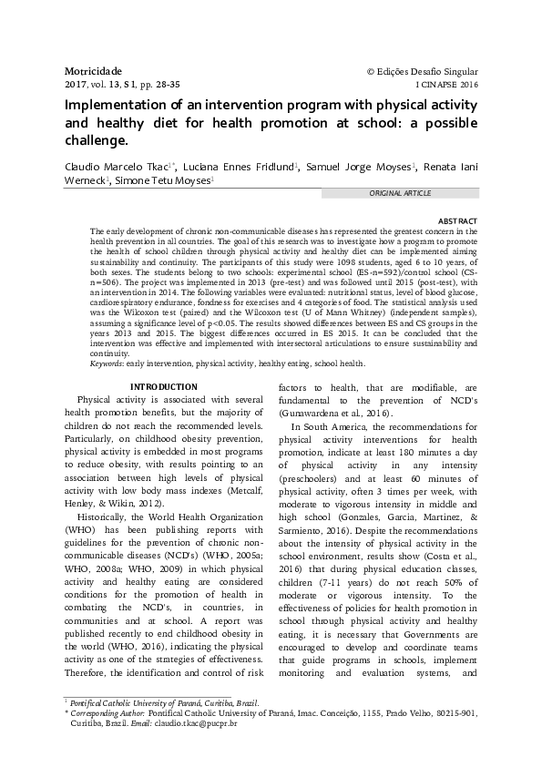 (PDF) Implementation of an intervention program with physical activity ...