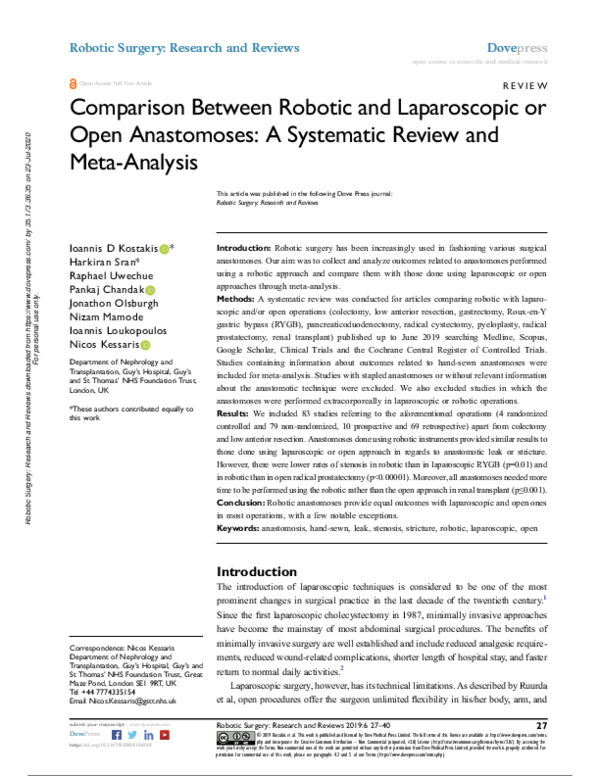 (PDF) Comparison Between Robotic and Laparoscopic or Open Anastomoses ...