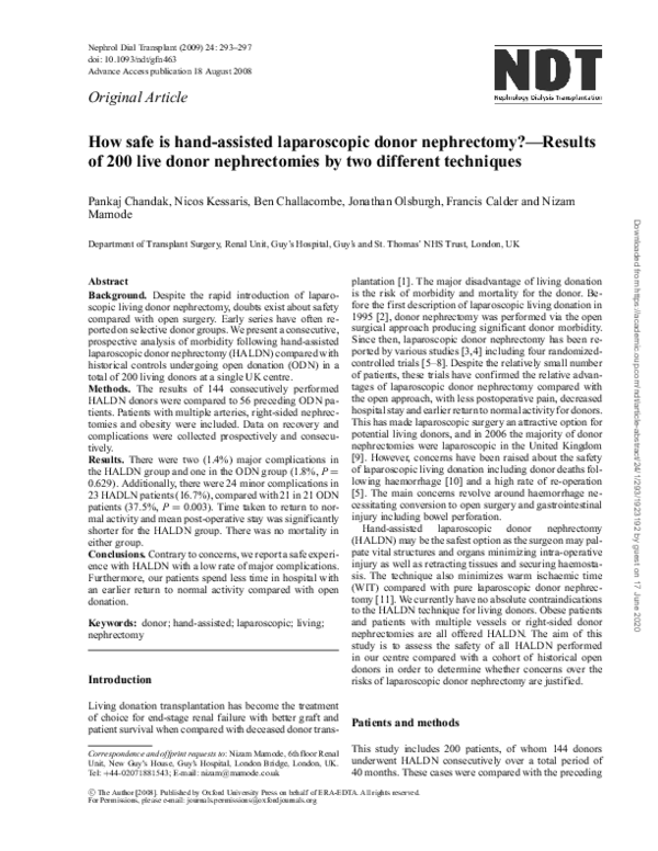 (PDF) How safe is hand-assisted laparoscopic donor nephrectomy ...