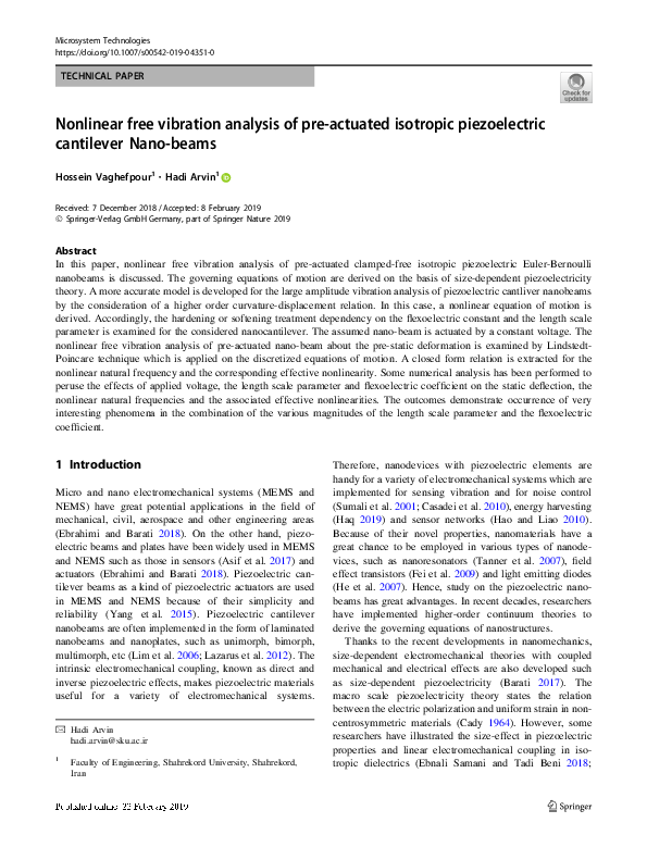 (PDF) Nonlinear free vibration analysis of pre-actuated isotropic ...