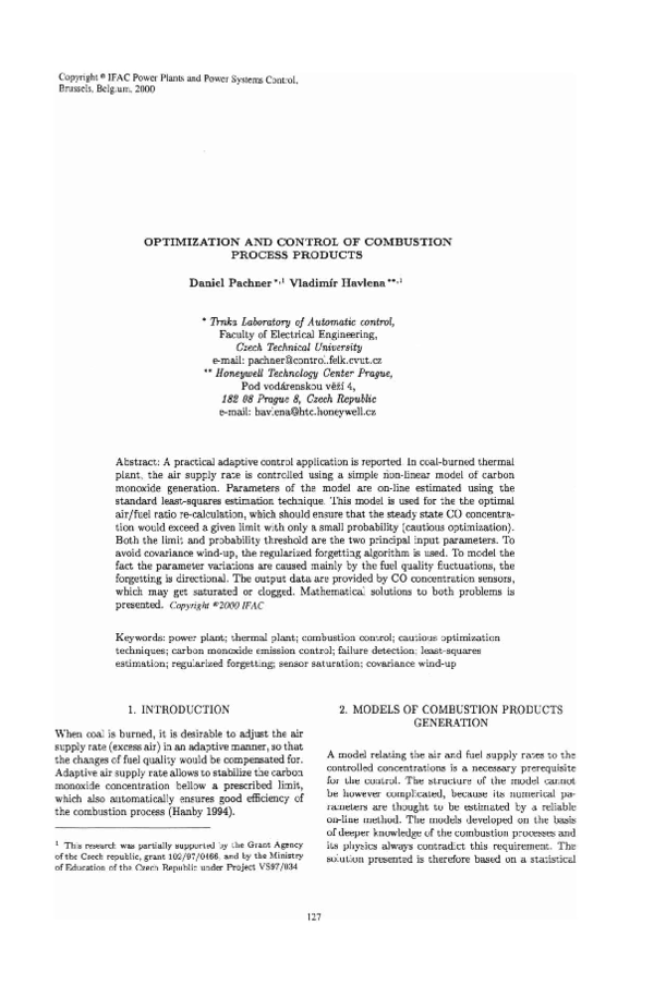 (PDF) Optimization and Control of Combustion Process Products