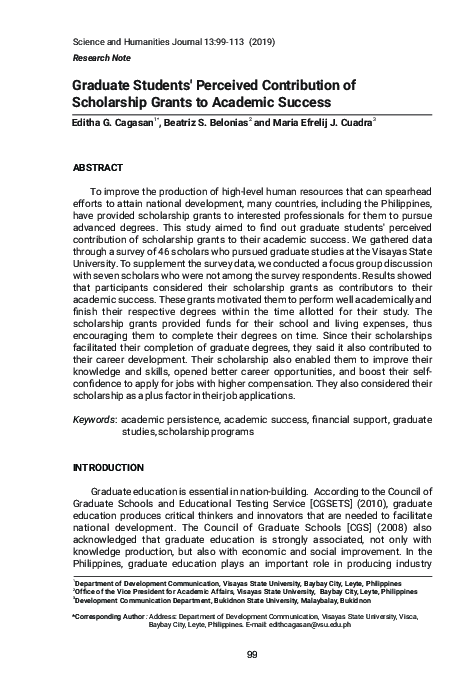 (PDF) Graduate Students' Perceived Contribution of Scholarship Grants ...
