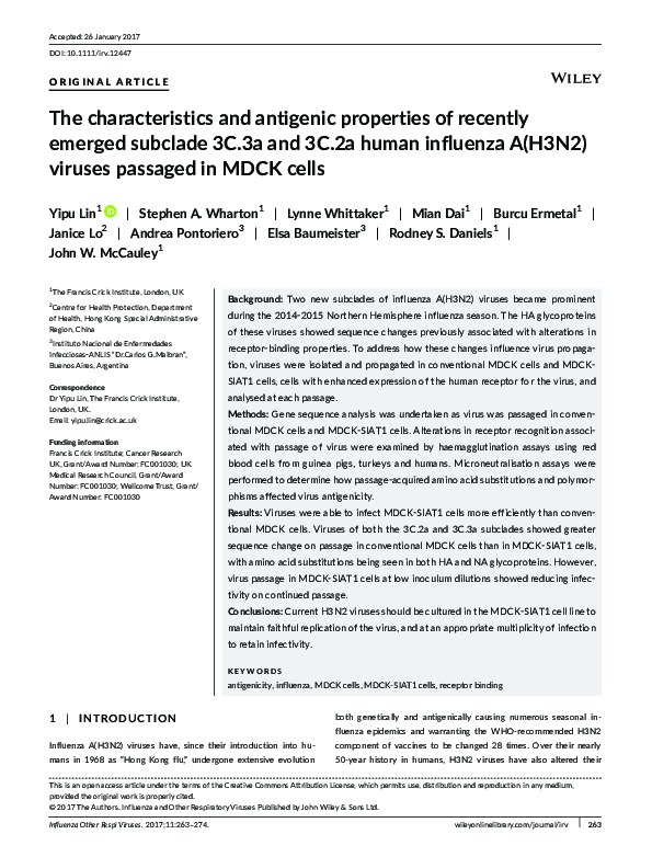 (PDF) The characteristics and antigenic properties of recently emerged ...