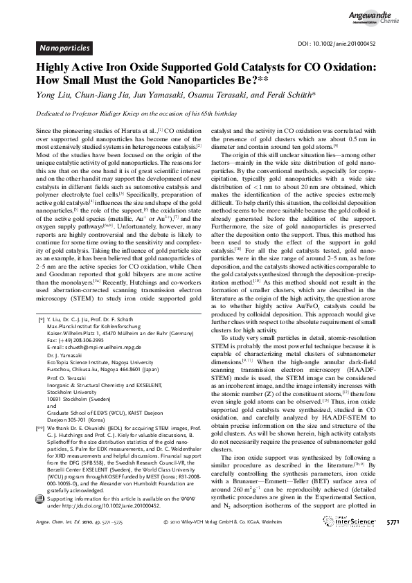 (PDF) Highly Active Iron Oxide Supported Gold Catalysts for CO ...