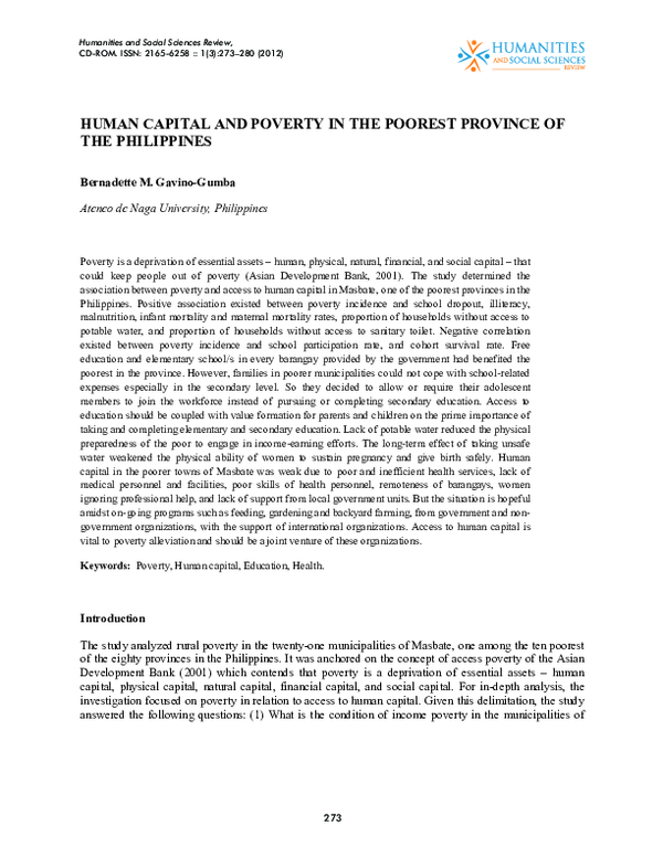 (PDF) HUMAN CAPITAL AND POVERTY IN THE POOREST PROVINCE OF THE PHILIPPINES