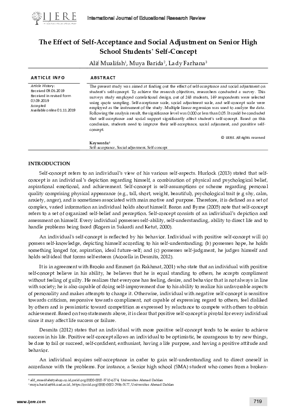 (PDF) The Effect of Self-Acceptance and Social Adjustment onSenior High ...
