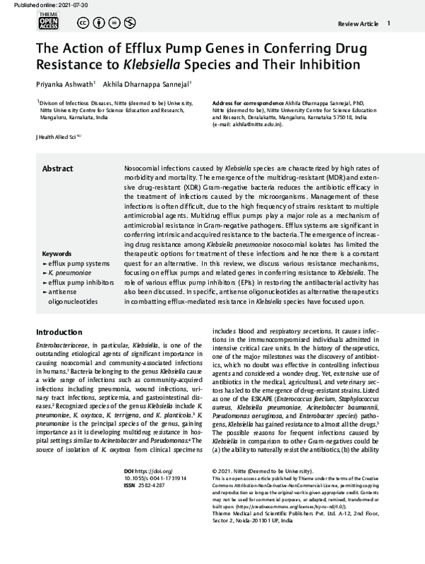 (PDF) The Action of Efflux Pump Genes in Conferring Drug Resistance to ...