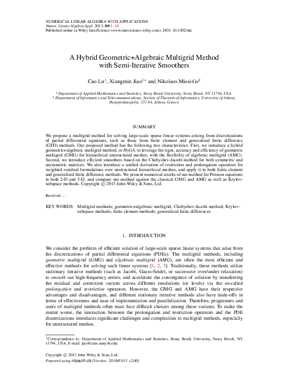 (PDF) A hybrid geometric + algebraic multigrid method with semi ...