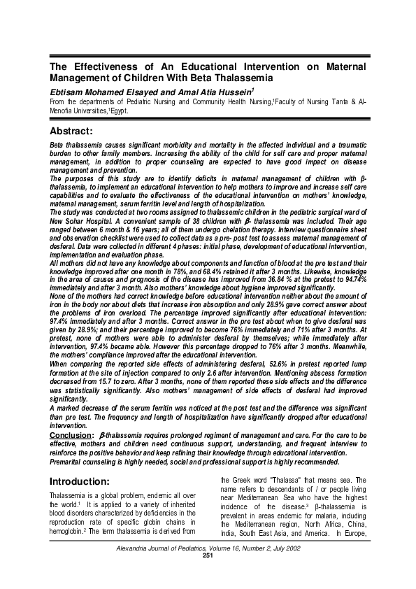 (PDF) The Effectiveness of An Educational Intervention on Maternal ...