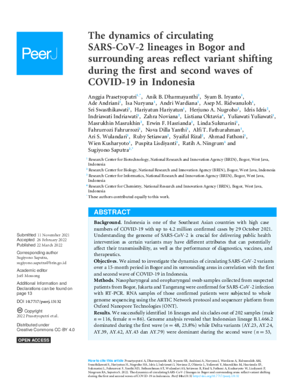 (PDF) The dynamics of circulating SARS-CoV-2 lineages in Bogor and ...