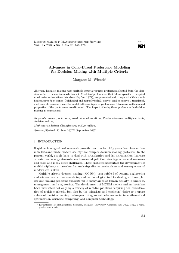 (PDF) Advances in Cone-Based Preference Modeling for Decision Making ...