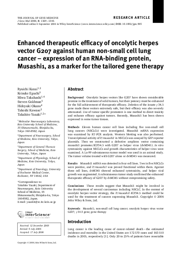(PDF) Enhanced therapeutic efficacy of oncolytic herpes vector G207 ...