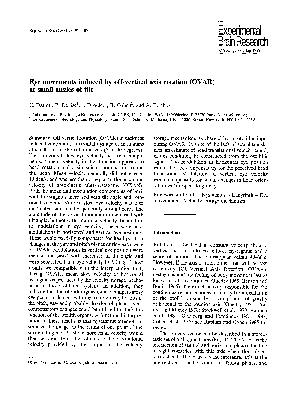(PDF) Eye movements induced by off-vertical axis rotation (OVAR) at ...