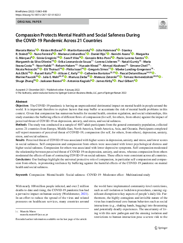 (PDF) Compassion Protects Mental Health and Social Safeness During the ...