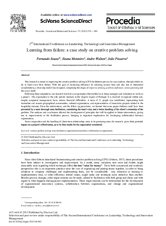 (PDF) Learning from Failure: A Case Study on Creative Problem Solving
