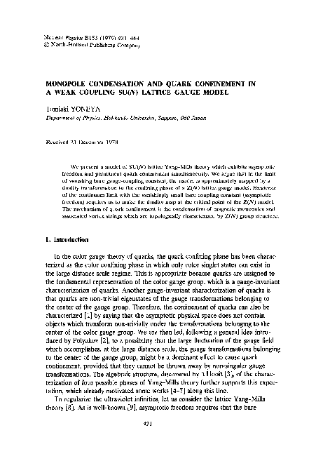 (PDF) Monopole condensation and quark confinement in a weak coupling SU ...