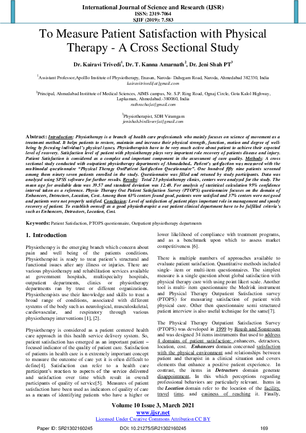 (PDF) To Measure Patient Satisfaction with Physical TherapyA Cross