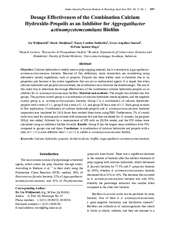 (PDF) Dosage Effectiveness of the Combination Calcium Hydroxide ...