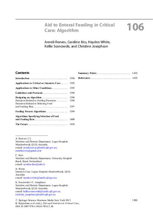 (PDF) Aid to Enteral Feeding in Critical Care: Algorithm