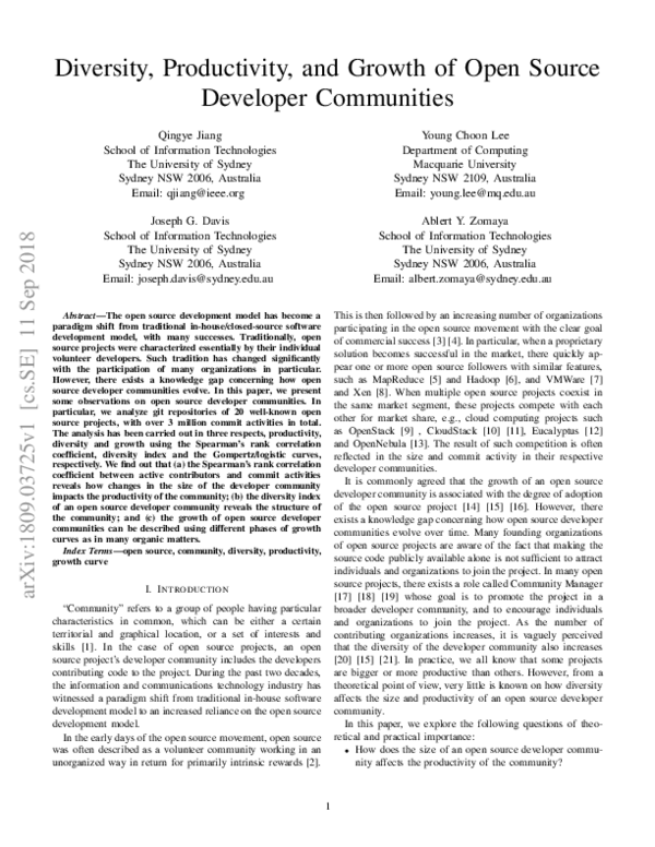 (PDF) Diversity, Productivity, and Growth of Open Source Developer ...