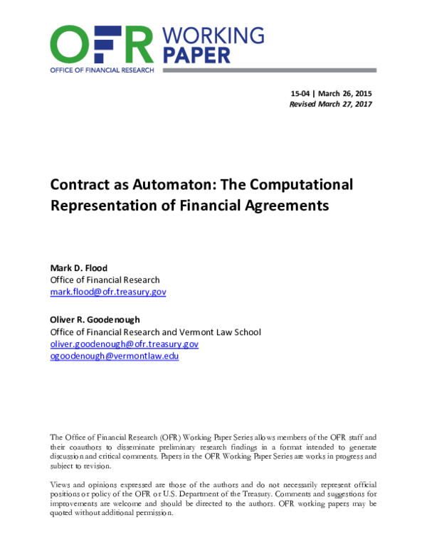 (PDF) Contract as Automaton: The Computational Representation of ...