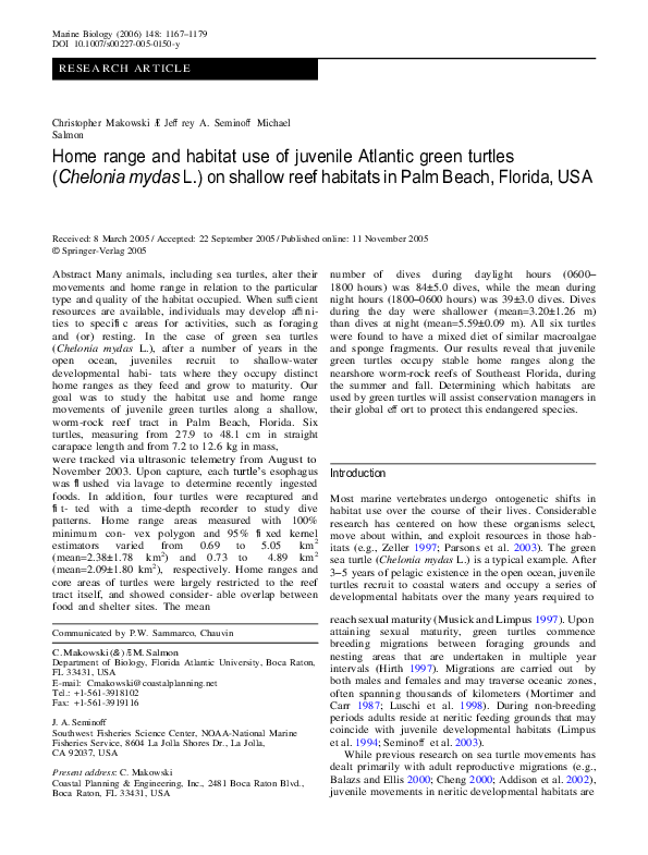 (PDF) Home range and habitat use of juvenile Atlantic green turtles ...