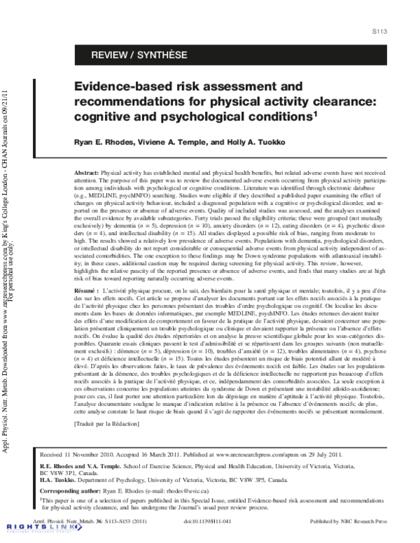 (PDF) Evidence-based risk assessment and recommendations for physical ...