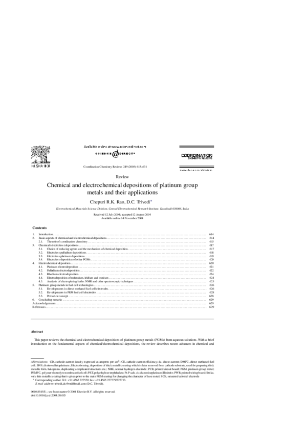 (PDF) Chemical and electrochemical depositions of platinum group metals