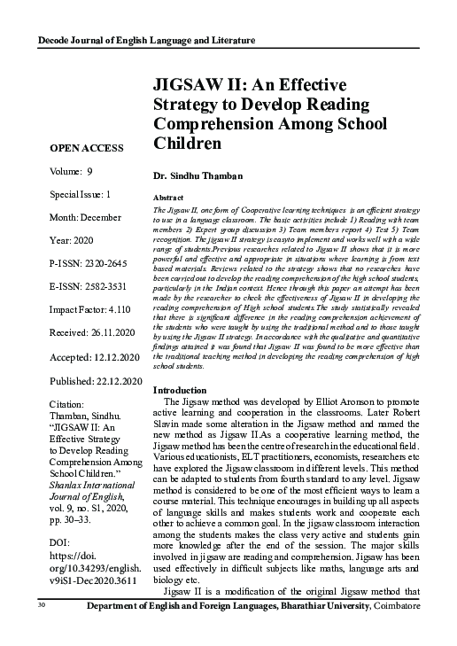 (PDF) JIGSAW II An Effective Strategy to Develop Reading Comprehension