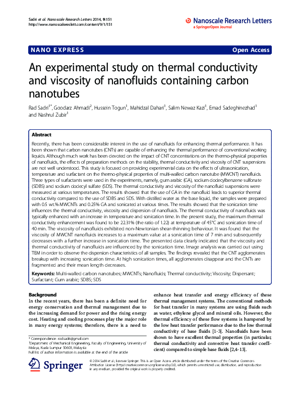 (PDF) An experimental study on thermal conductivity and viscosity of ...