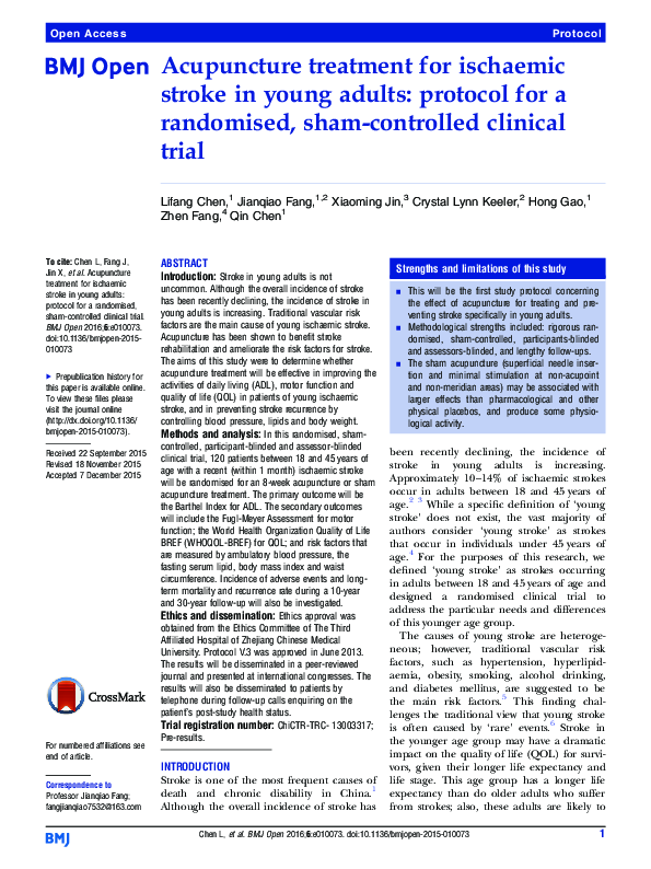 (PDF) Acupuncture treatment for ischaemic stroke in young adults ...