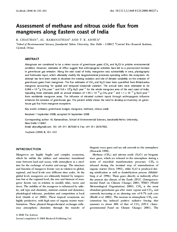 (PDF) Assessment of methane and nitrous oxide flux from mangroves along ...