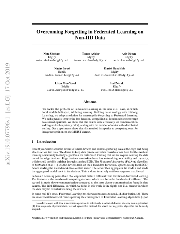 (PDF) Overcoming Forgetting in Federated Learning on Non-IID Data