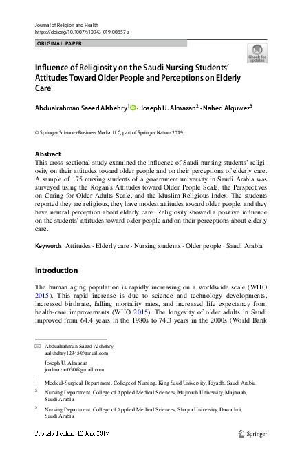 (PDF) Influence of Religiosity on the Saudi Nursing Students’ Attitudes ...