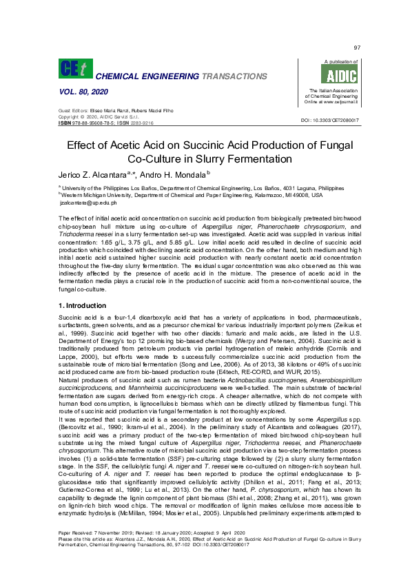 (PDF) Effect of Acetic Acid on Succinic Acid Production of Fungal Co